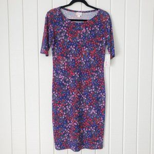 LuLaRoe Floral Julia Dress Small 4 6 Bodycon Fitted Navy Blue Lilac Red New NWT